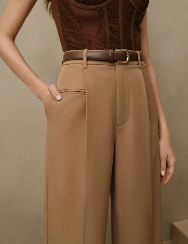 Women's Solid Color Basic Wide Leg Loose Pleated Pants