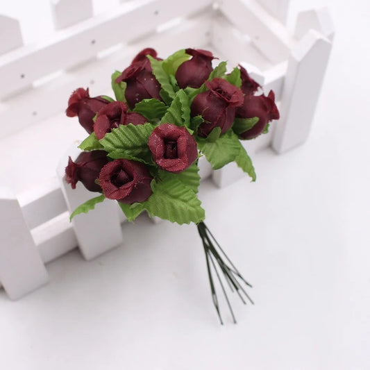 12pcs/lot Artificial Flower 2cm Silk High Quality Rose Bouquet Wedding Decoration DIY Scrapbook Wreath Gift Box Craft Flowers