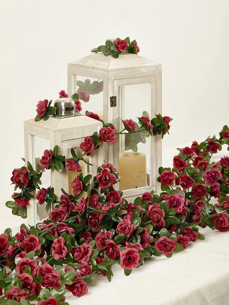 1pc 2.5M Rose Artificial Flowers Rattan Wedding Arch Decoration Silk Flower Rattan Ivy Outdoor Garden Wall Home Decor Fake Vines