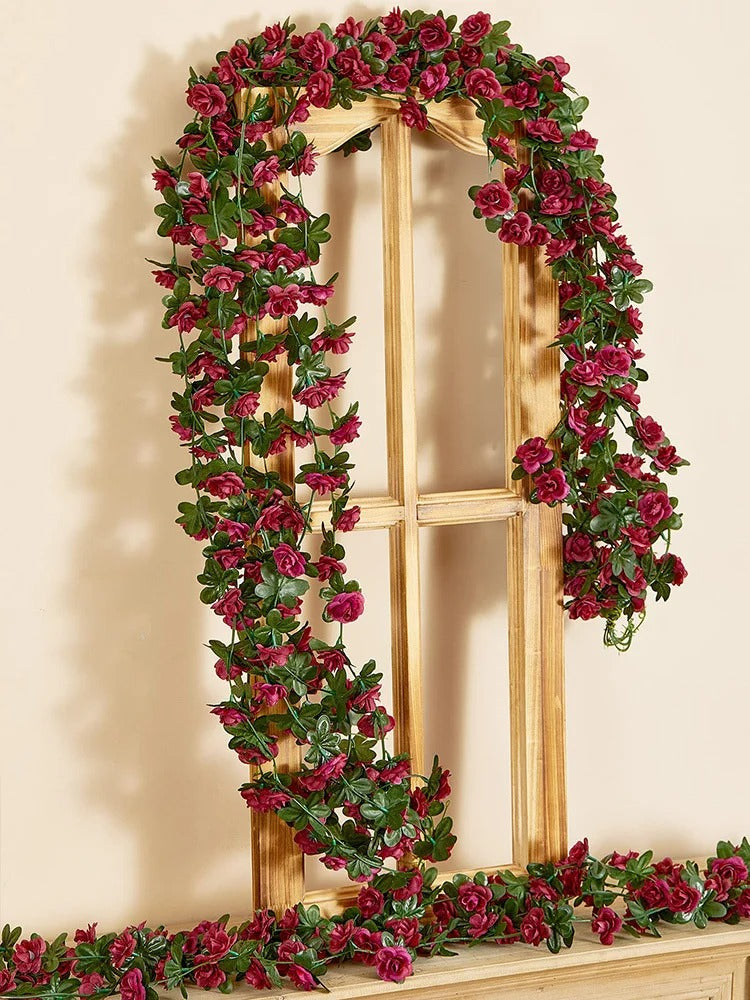 1pc 2.5M Rose Artificial Flowers Rattan Wedding Arch Decoration Silk Flower Rattan Ivy Outdoor Garden Wall Home Decor Fake Vines