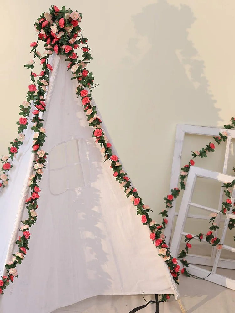 1pc 2.5M Rose Artificial Flowers Rattan Wedding Arch Decoration Silk Flower Rattan Ivy Outdoor Garden Wall Home Decor Fake Vines