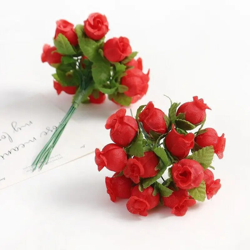 12/36/72/144PCS Rose Artificial Flowers Bouquet Fake Flowers for Home Decor Christmas Party Wedding Decoration Wreath Accessory