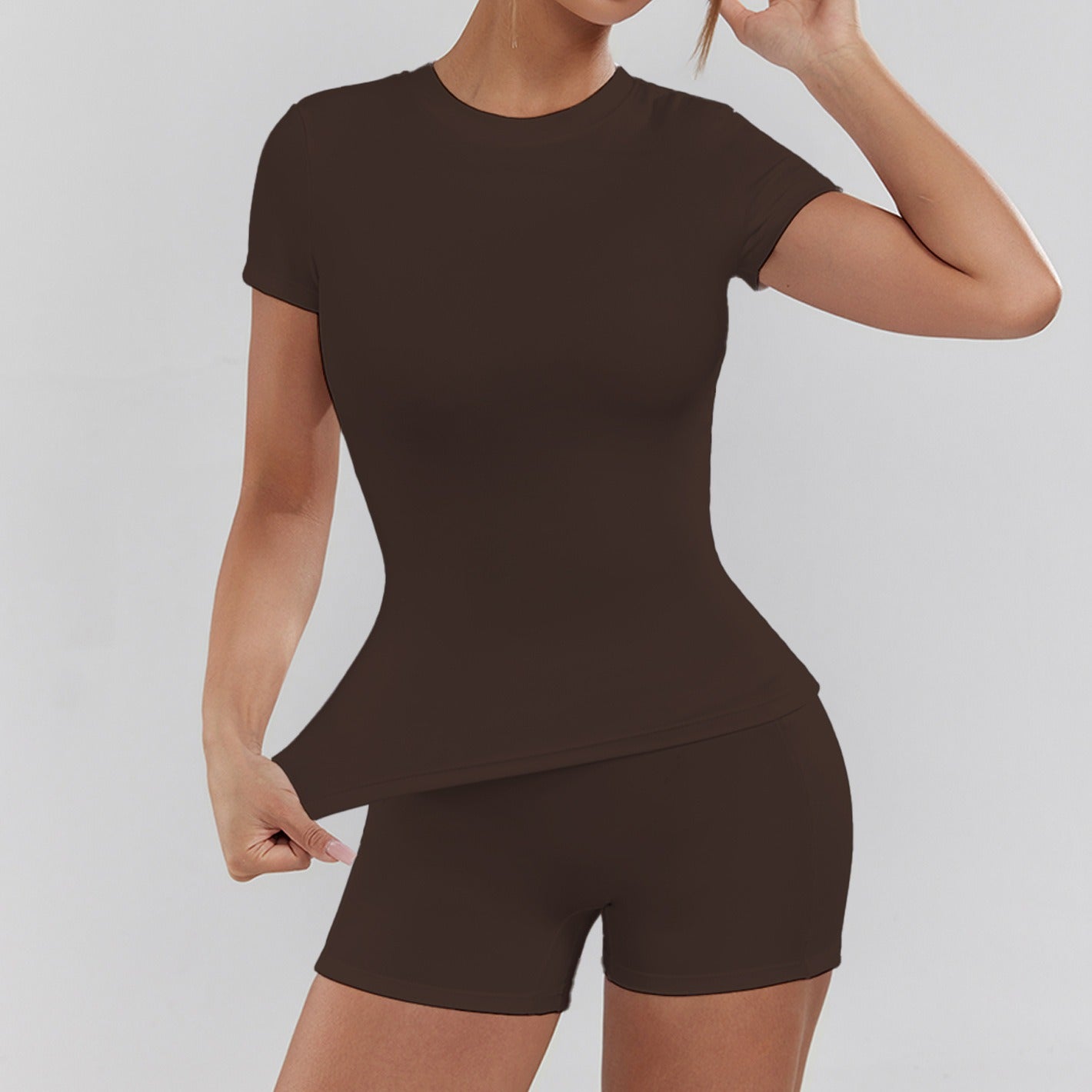 Women's Solid Color Set, Basic Versatile T-Shirt Top