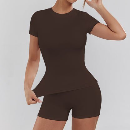Women's Solid Color Set, Basic Versatile T-Shirt Top