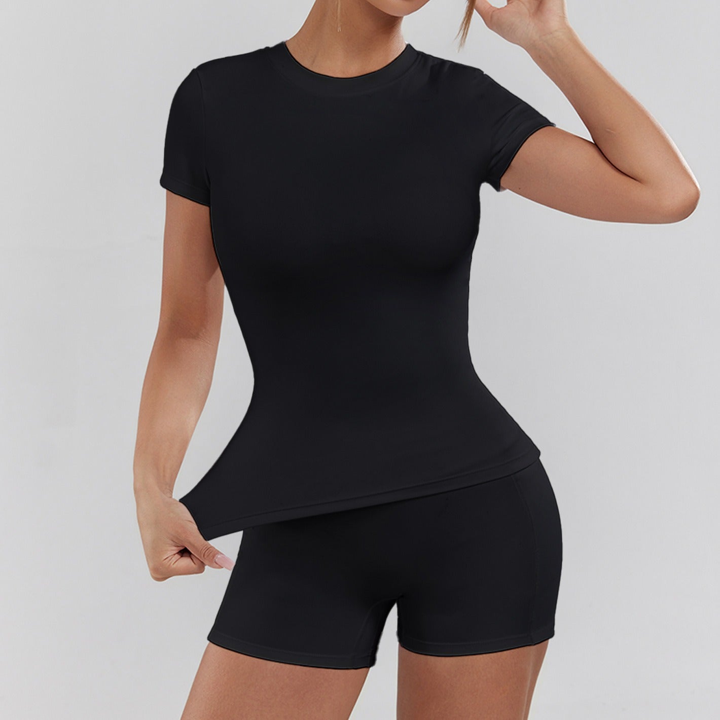 Women's Solid Color Set, Basic Versatile T-Shirt Top