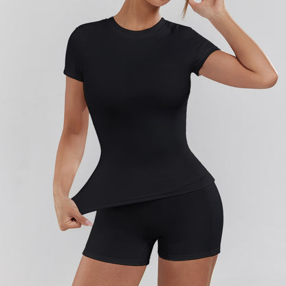 Women's Solid Color Set, Basic Versatile T-Shirt Top