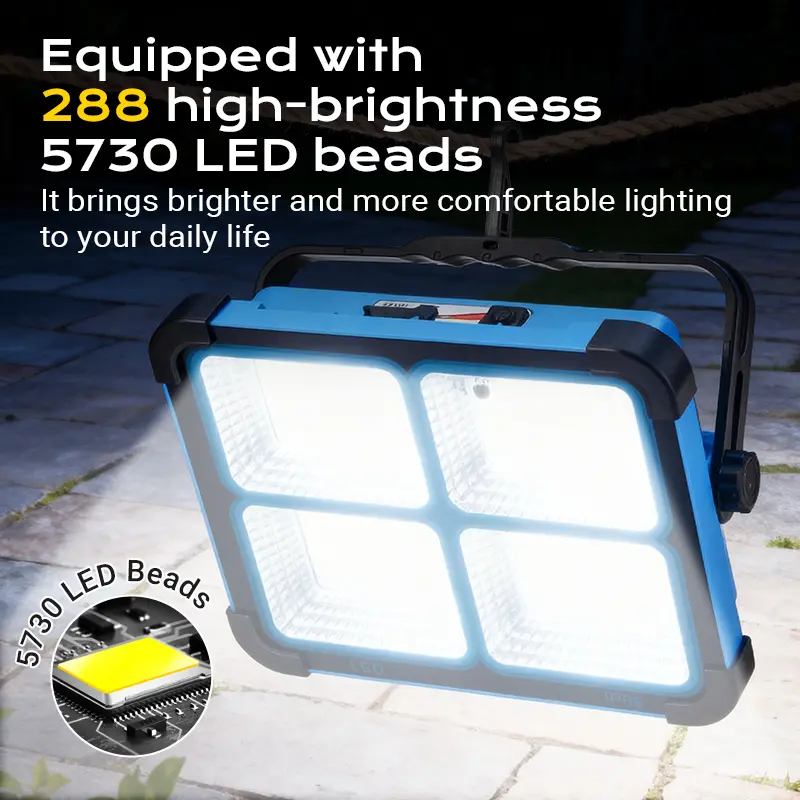 Solar Rechargeable LED Work Light, 288 Super Bright 5730 Beads Floodlight with USB & Type-C Charging