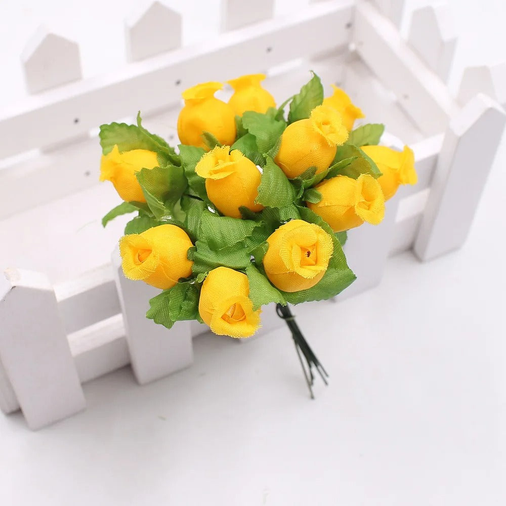 12pcs/lot Artificial Flower 2cm Silk High Quality Rose Bouquet Wedding Decoration DIY Scrapbook Wreath Gift Box Craft Flowers