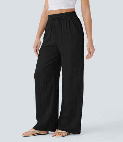 Halara High Waisted Drawstring Pocket Wide Leg Casual Linen-Feel Pants #SwimWeek