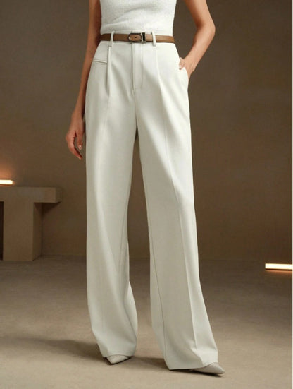Women's Solid Color Basic Wide Leg Loose Pleated Pants