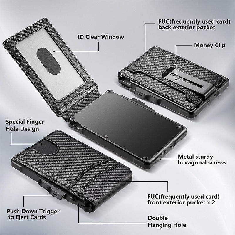 Wallet for Men - Pop Up Case, Cash Slot, and Credit Card Slot - Aluminum Wallet with RFID Blocking