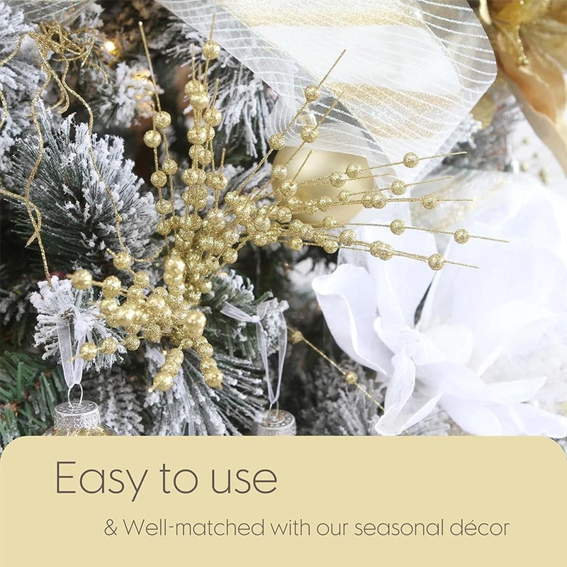 2Pcs 43cm Foam Artificial Flowers Golden Glitter Christmas Berries Bouquet Home Christmas Wedding Decor Table Wreath DIY Crafts