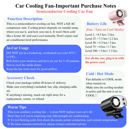 【Summer Survivals】 Semiconductor Cooling Clip-On Fan - Portable Clip Fan, Car Accessories, 360° Rotatable