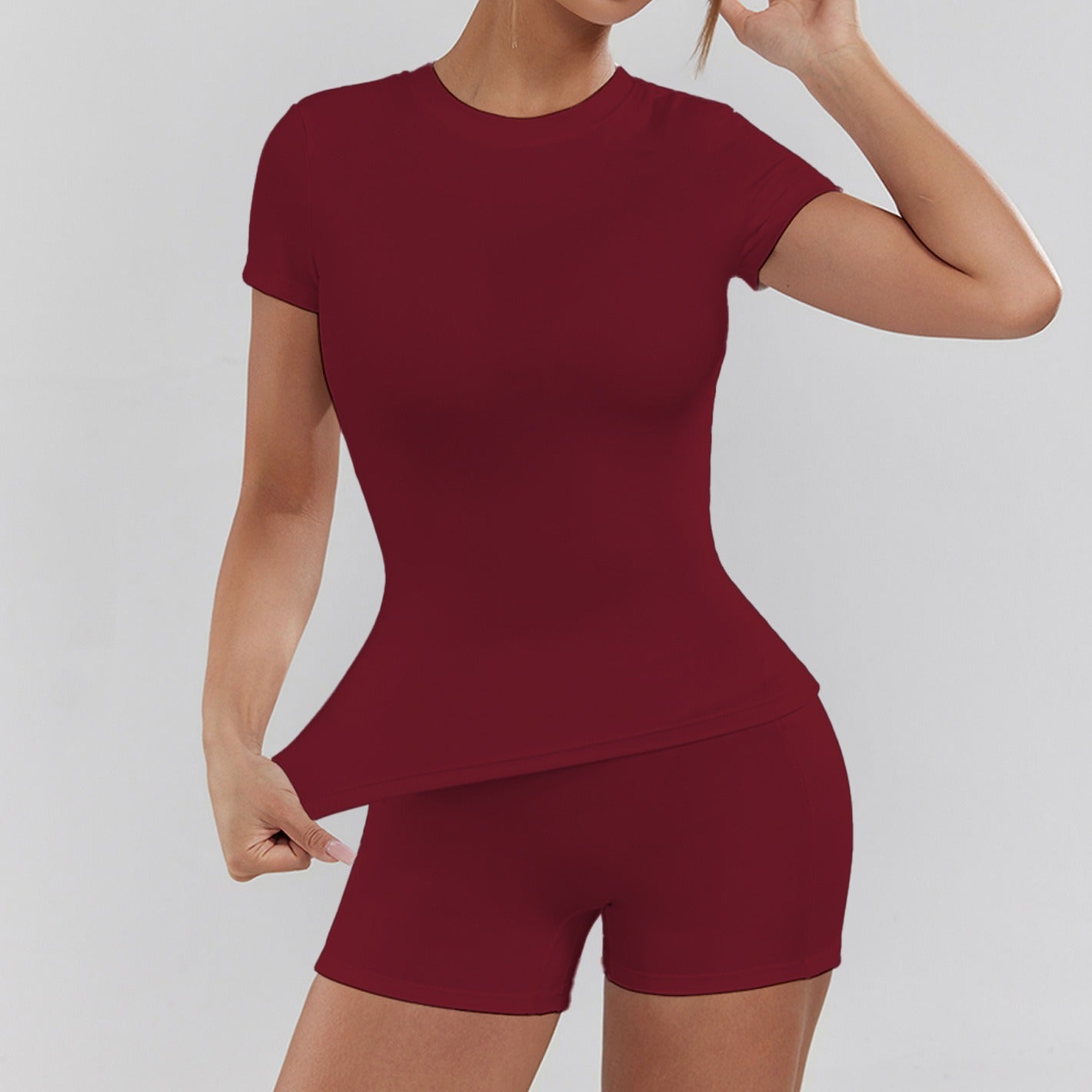 Women's Solid Color Set, Basic Versatile T-Shirt Top