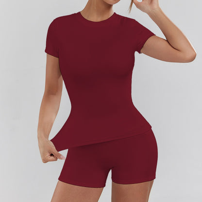 Women's Solid Color Set, Basic Versatile T-Shirt Top