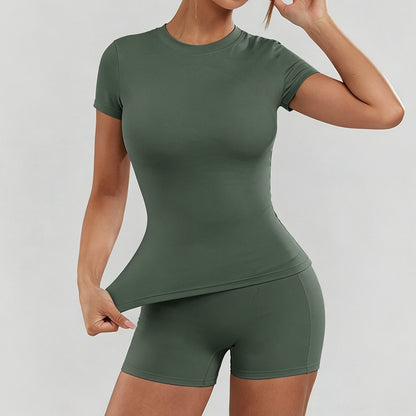 Women's Solid Color Set, Basic Versatile T-Shirt Top