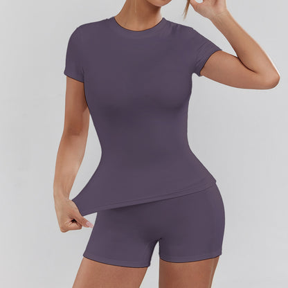 Women's Solid Color Set, Basic Versatile T-Shirt Top