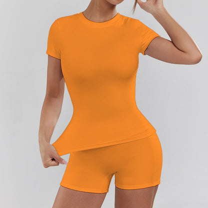 Women's Solid Color Set, Basic Versatile T-Shirt Top