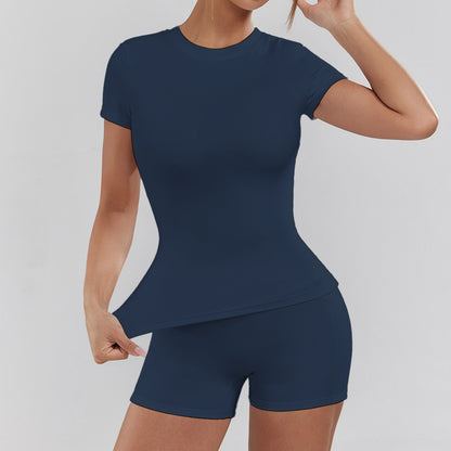 Women's Solid Color Set, Basic Versatile T-Shirt Top