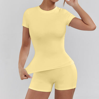 Women's Solid Color Set, Basic Versatile T-Shirt Top