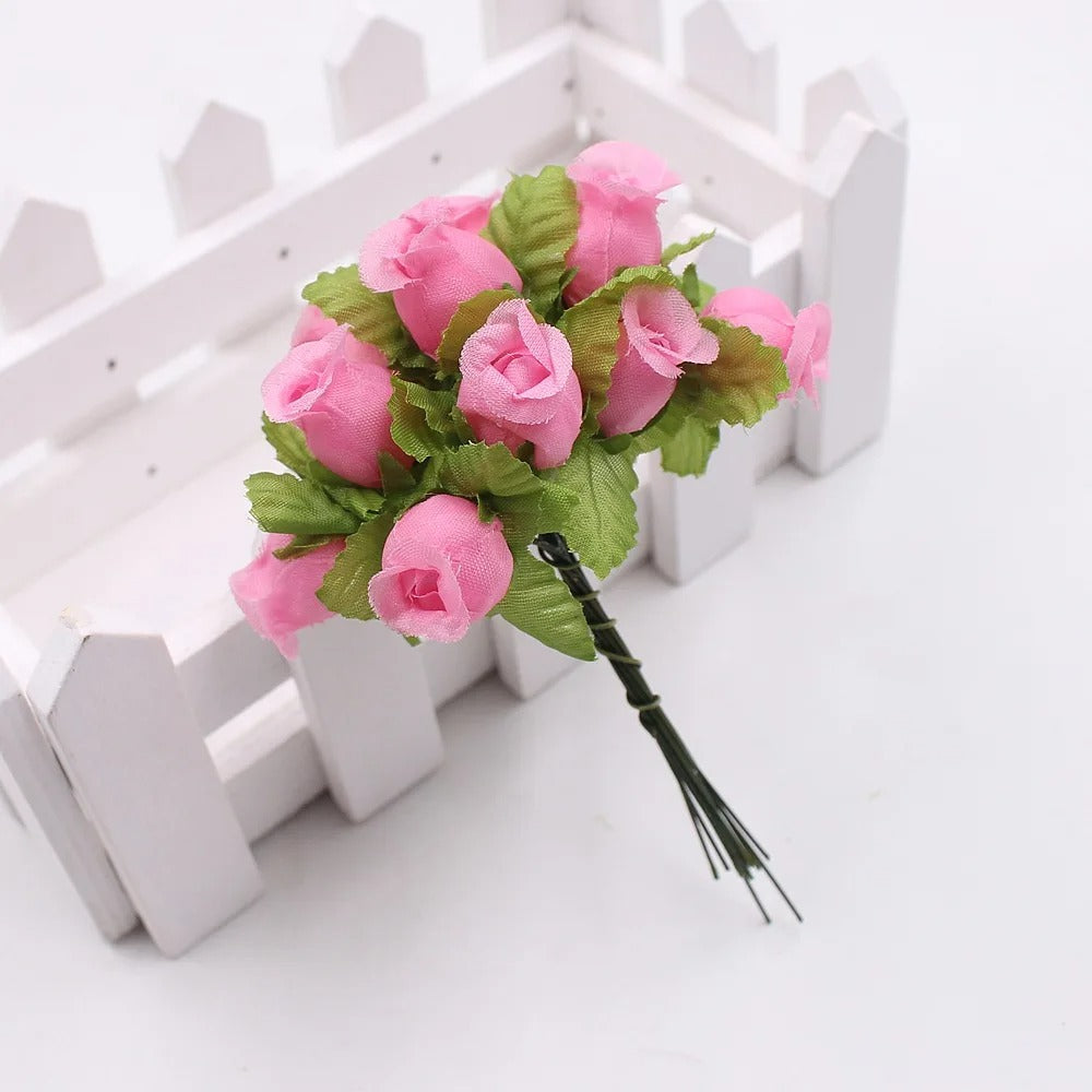 12pcs/lot Artificial Flower 2cm Silk High Quality Rose Bouquet Wedding Decoration DIY Scrapbook Wreath Gift Box Craft Flowers