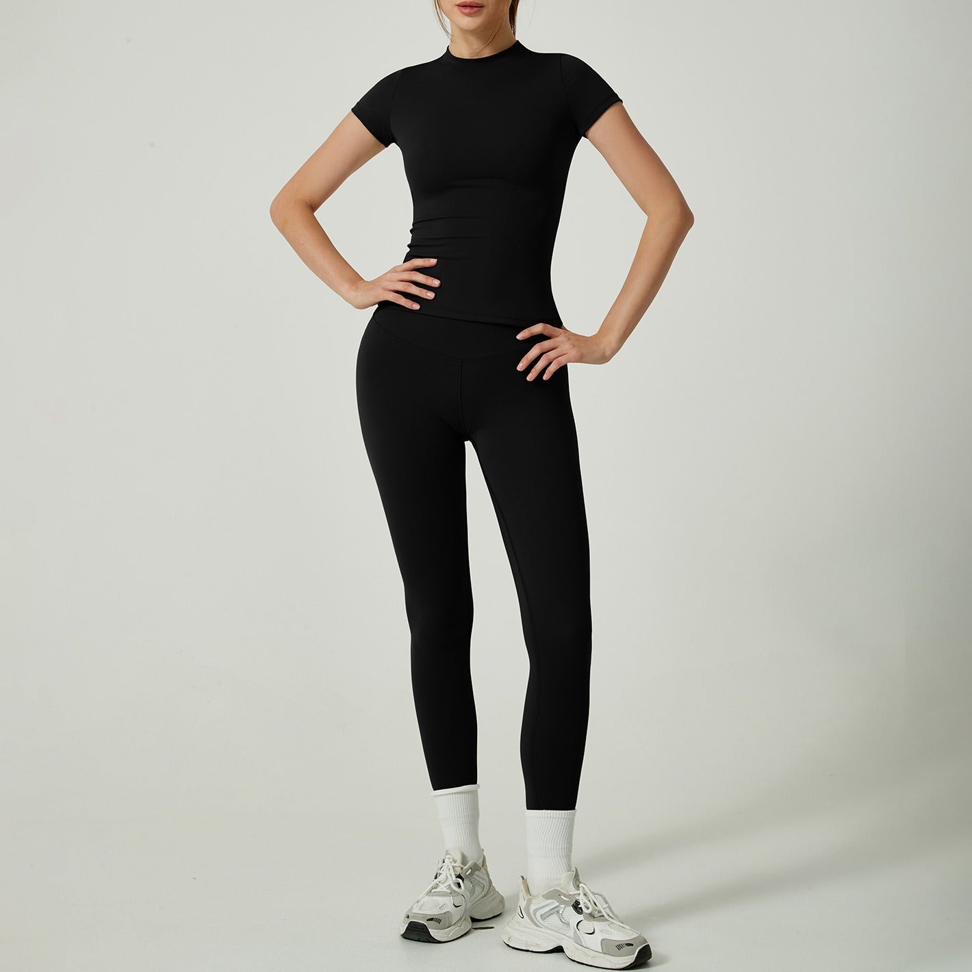 Women's Solid Color Set, Basic Versatile T-Shirt Top