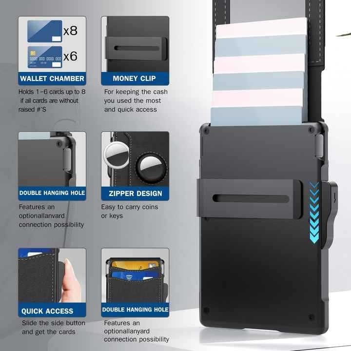Wallet for Men - Pop Up Case, Cash Slot, and Credit Card Slot - Aluminum Wallet with RFID Blocking
