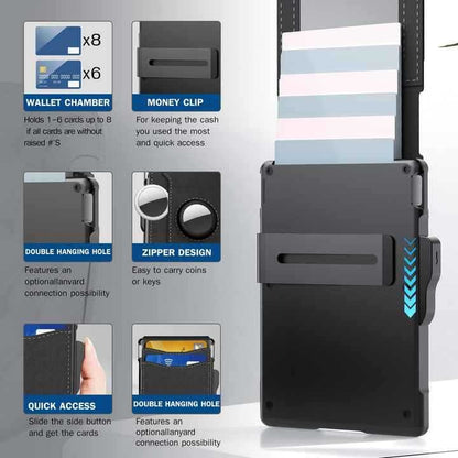 Wallet for Men - Pop Up Case, Cash Slot, and Credit Card Slot - Aluminum Wallet with RFID Blocking
