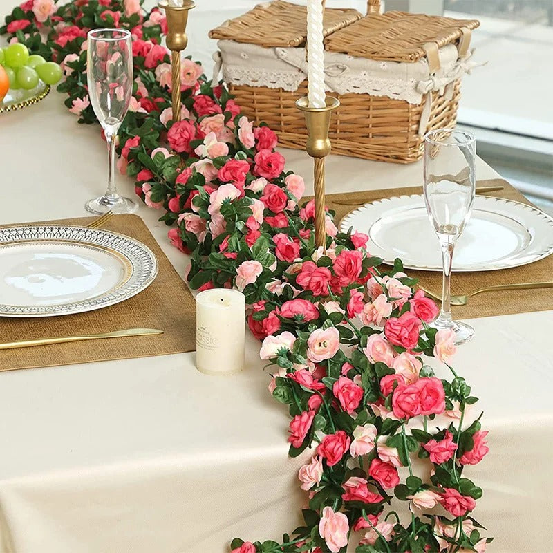 10pc 2.5M Rose Artificial Flowers Rattan Wedding Arch Decoration Silk Flower Rattan Ivy Outdoor Garden Wall Home Decor Fake Vines