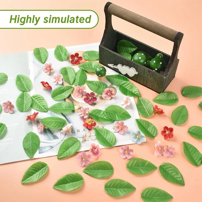 200/400Pcs 5.5cm Artificial Green Rose Leaves for DIY Craft Scrapbook Flower Arrangement Home Room Wedding Garland Decoration