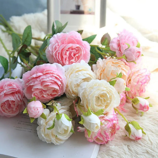 1pcs 60cm Artificial Peony Rose Silk Flowers Bedroom Table Decor 3 Heads Fake Flowers Party Home Decoration Wedding Bouquet
