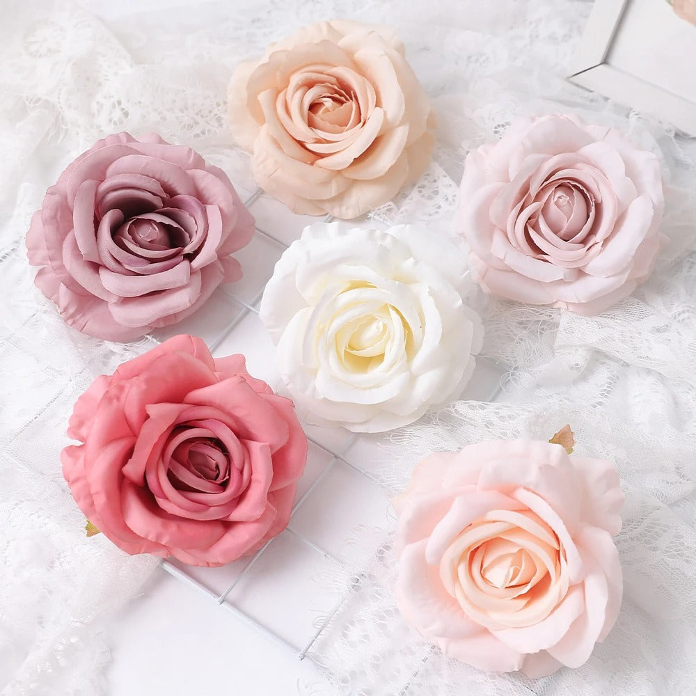 2/5Pcs 10cm Artificial Rose Silk Flower Heads Simulated Flower Home Room Decoration Wedding Decoration DIY Wreath Accessories
