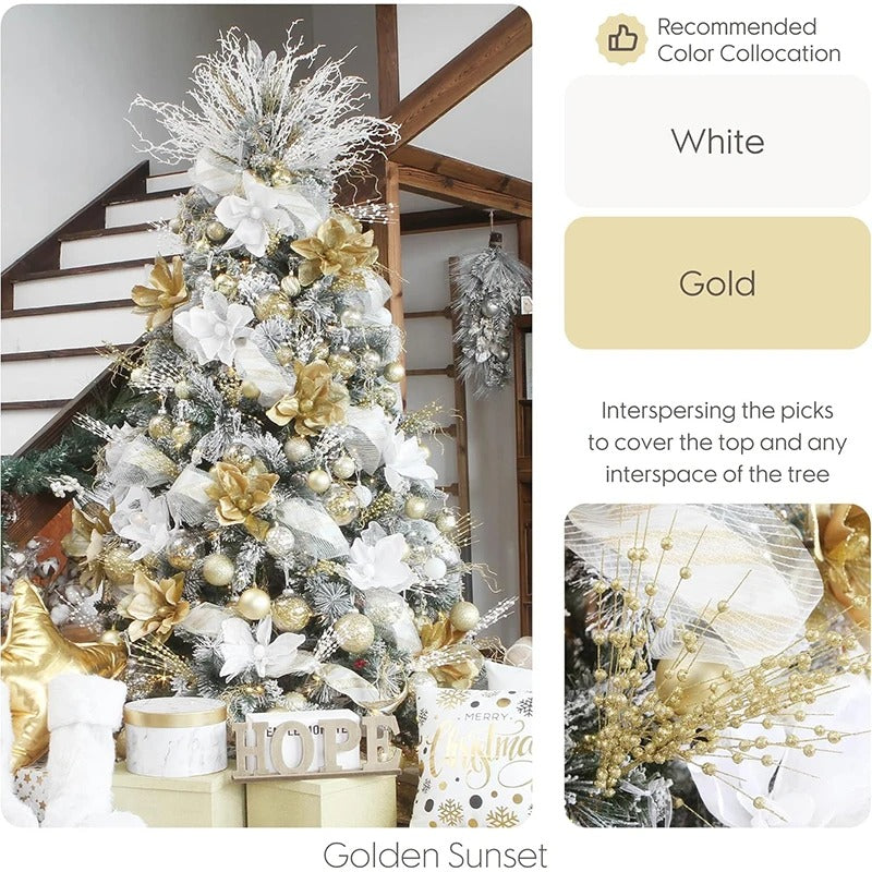 2Pcs 43cm Foam Artificial Flowers Golden Glitter Christmas Berries Bouquet Home Christmas Wedding Decor Table Wreath DIY Crafts