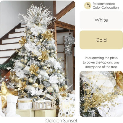 2Pcs 43cm Foam Artificial Flowers Golden Glitter Christmas Berries Bouquet Home Christmas Wedding Decor Table Wreath DIY Crafts