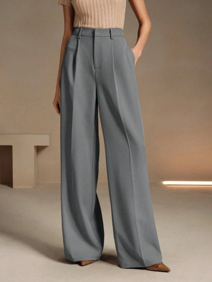Women's Solid Color Basic Wide Leg Loose Pleated Pants