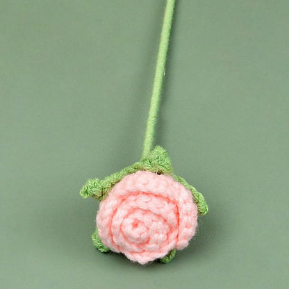 rose Handmade Crochet Flower without Vase, Flowers Bouquet, Artificial Flower, Gifts for Girlfriend, Fall Room Decor, Decorative Flower for Mom, Friends