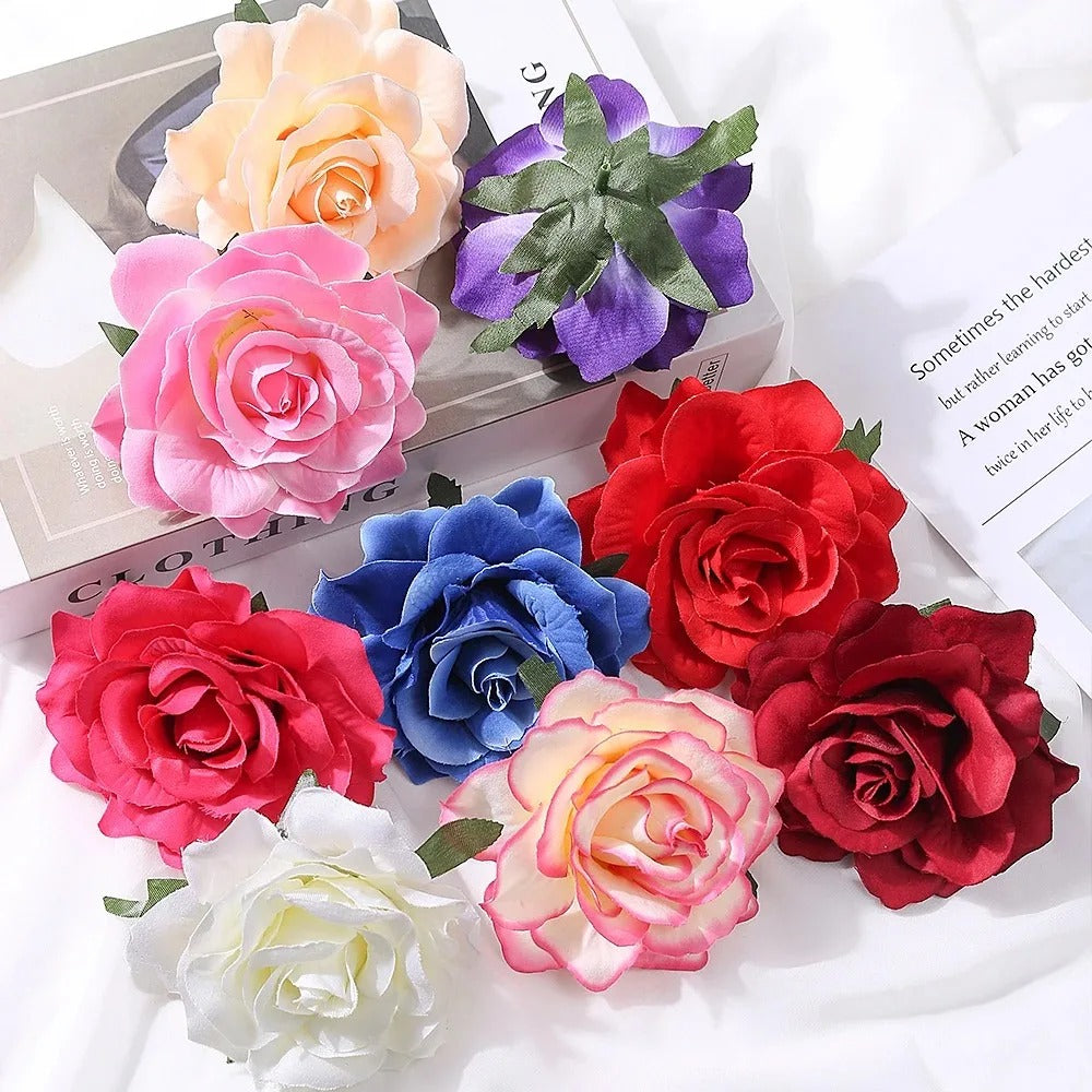 2/5Pcs 10cm Silk Rose Artificial Flowers Heads for Home Room Decor Bride Wedding Party Outfits Decoration DIY Garland Accessory