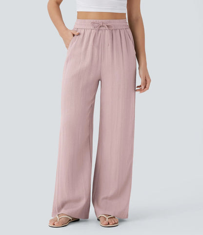 Halara High Waisted Drawstring Pocket Wide Leg Casual Linen-Feel Pants #SwimWeek