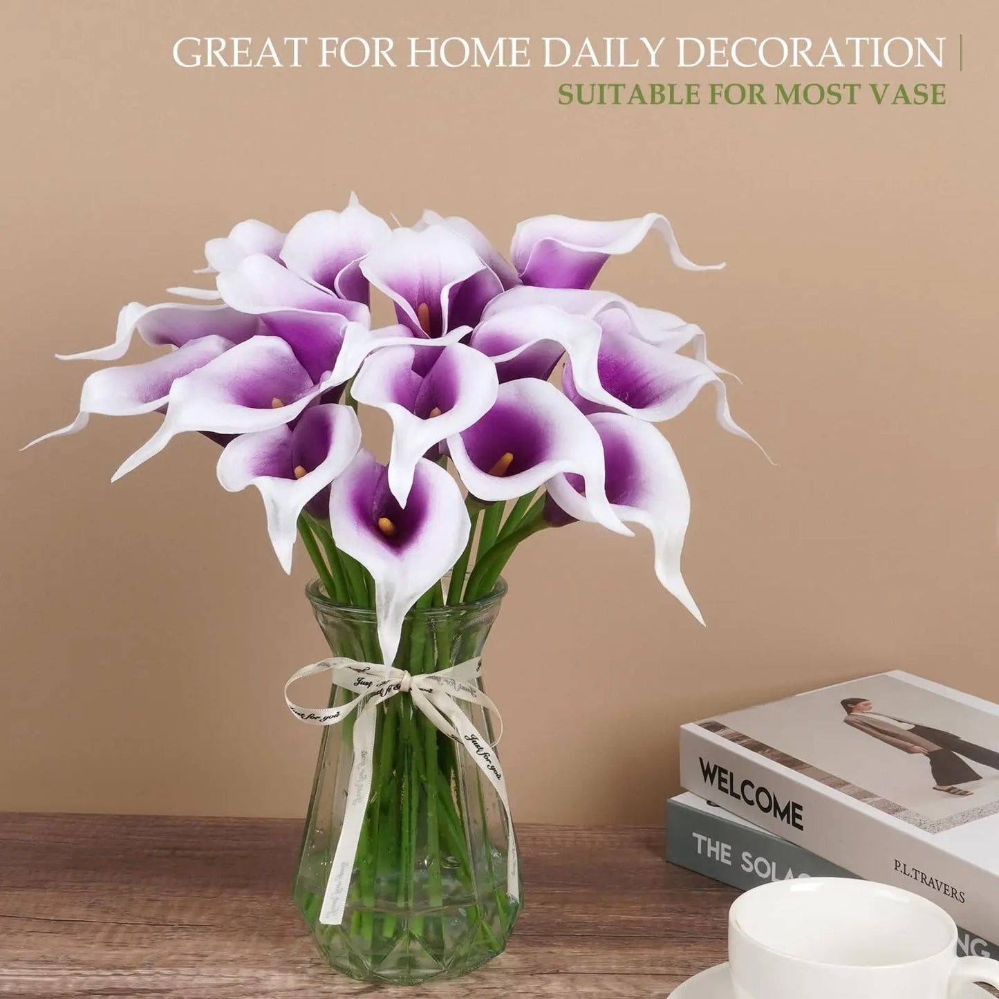 12PCS Calla Artificial Flowers for Decoration,Wedding Bridal Bouquet,for Home Room Office Table Decor, Purple Calla Fake Flower