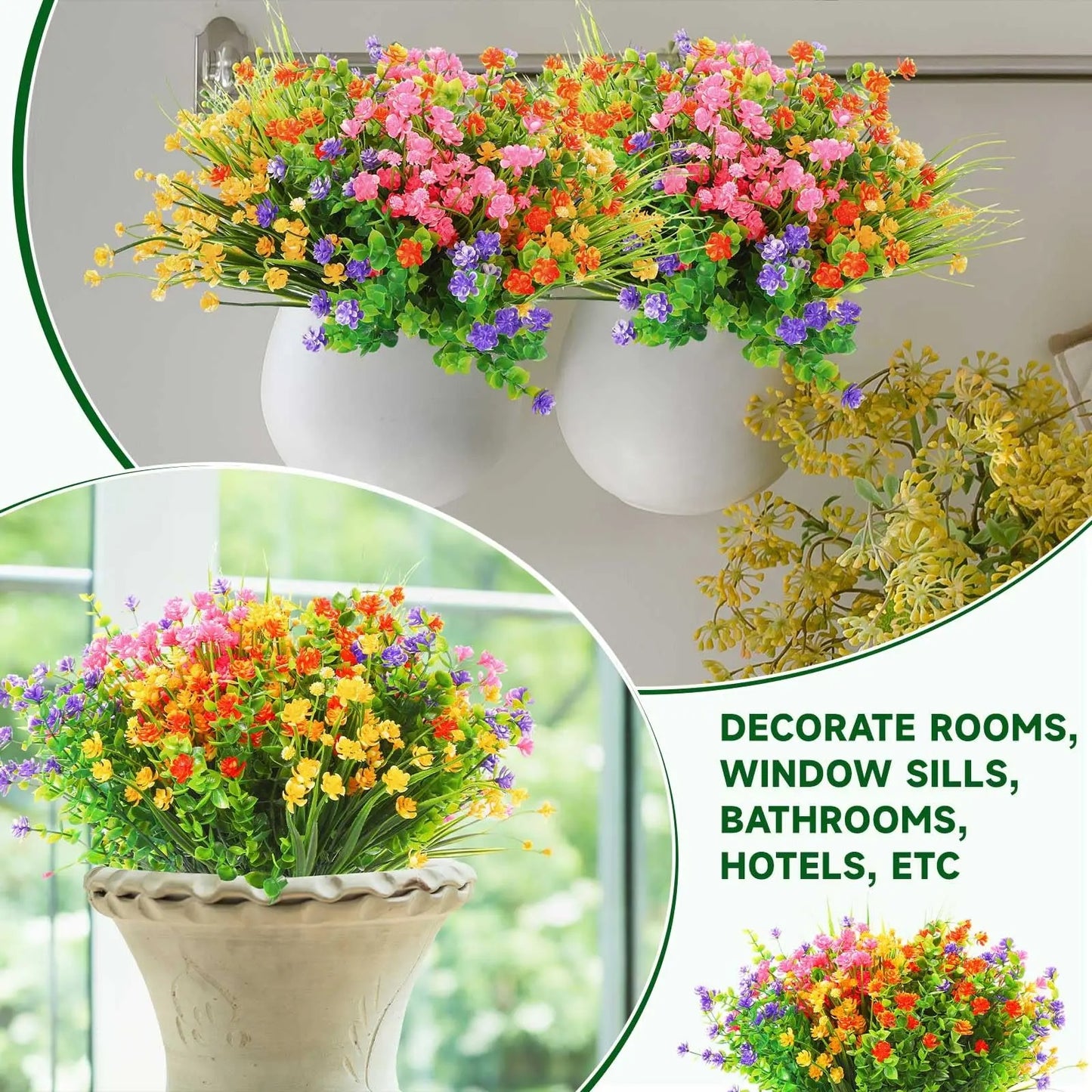 A Bundle of Plastic Artificial Flowers Outdoor Uv-Resistant Fake Plant Flower for Window Box Hanging Planters Garden Home Decor