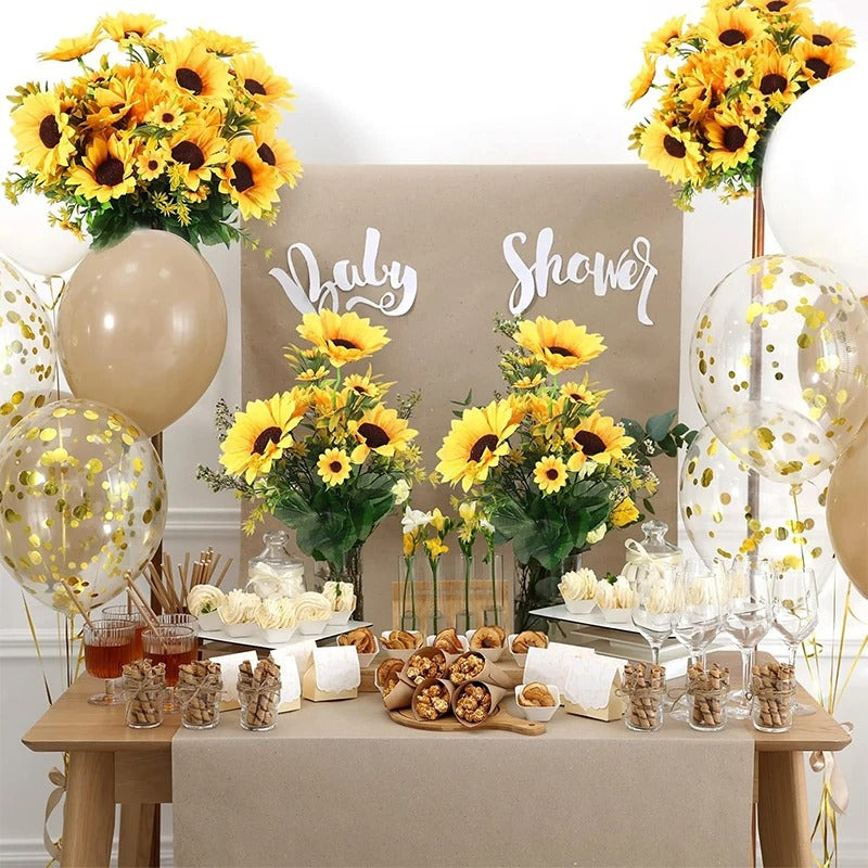 1 Bunch 13 Heads Artificial Sunflowers 30cm Shrubs Fake Flower Bouquet for Garden Home Room Wedding Cafe Store Party Decoration