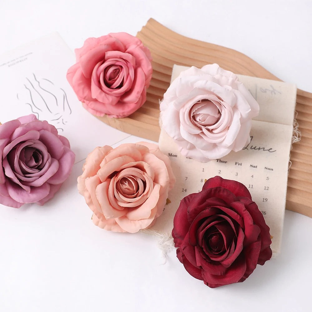 2/5Pcs 10cm Artificial Rose Silk Flower Heads Simulated Flower Home Room Decoration Wedding Decoration DIY Wreath Accessories