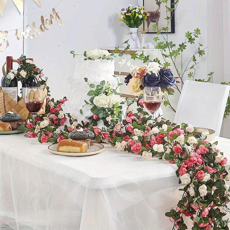 250CM Artificial Rose Flowers for Wedding Home Room Decoration Autumn Garden Outdoor Arch Christmas Rattan DIY Fake Plants Vine
