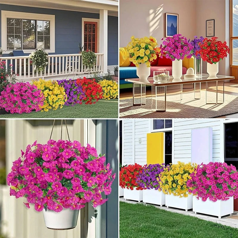 35CM Artificial Fake Silk Morning Glory Flower Green Eucalyptus Plant UV Protection for Porch Courtyard Garden Summer Home Decor