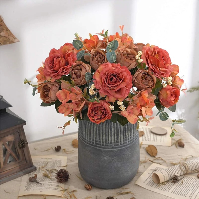 Decoration Artificial Flowers Fake Peony Silk Flowers Hydrangea Bouquets Decorative For Home Living Room Table Centerpieces