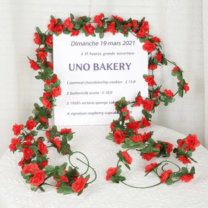 1pc 250CM Artificial Flowers Garland Rose Vines Fake Hanging Flower Vine for Wedding Arch Wall Decor Home Garden Room Decoration