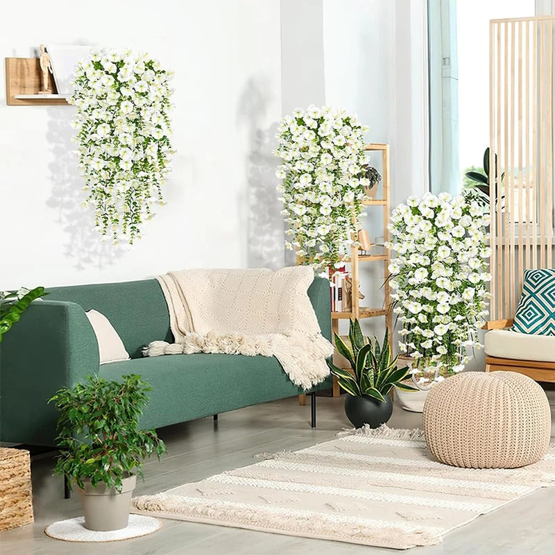 1/2Pc 75cm White Artificial Morning Glory Wall Hanging Faux Violet Plants Hanging Flowers Vines for Home Garden Wedding Decor