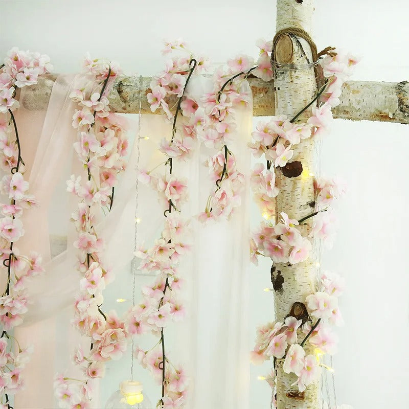 5.9ft Cherry Blossom Artificial Flowers Vine Fake Flower Rattan Wreaths Decoration for Home Garden Wedding Decor Flowers Garland
