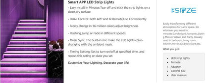 200FT 100FT 50FT Smart Led Strip Lights RGB Color Changing Time Setting Music Sync Strip Lights with both App and Remote Control for Bedroom Indoor Lighting, for Christmas Gifts
