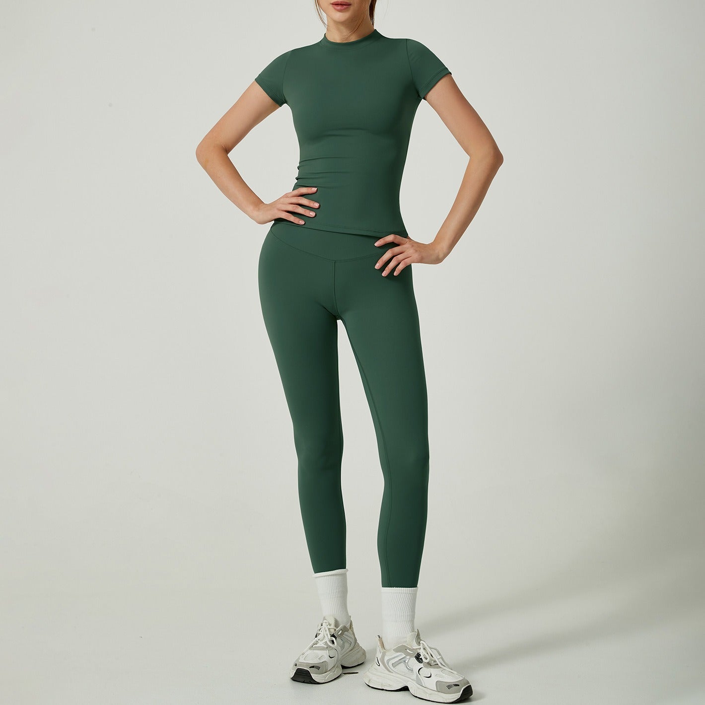 Women's Solid Color Set, Basic Versatile T-Shirt Top